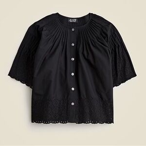 J. Crew Women's Jolie Eyelet Cotton Poplin Short Sleeve Top Black S Preppy